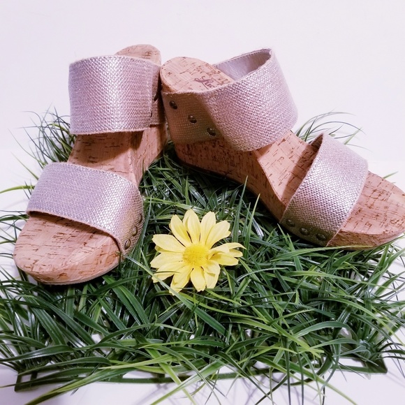 Lucky Brand Shoes - Lucky Brand Rose Gold Metallic Cork Wedges 
